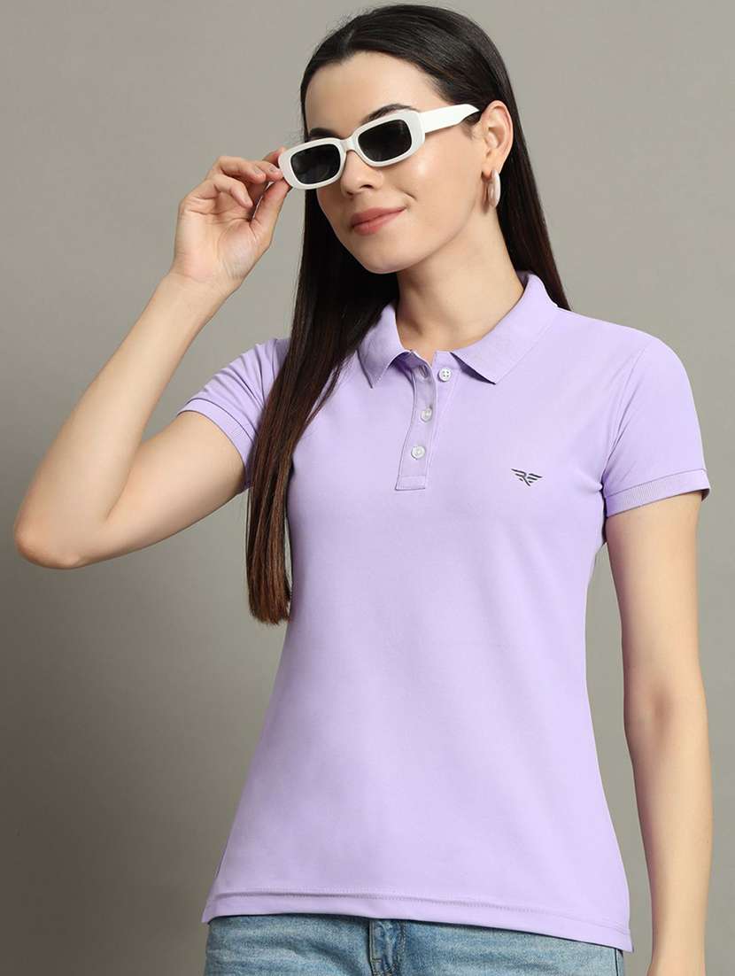 women solid short sleeve polo t-shirt