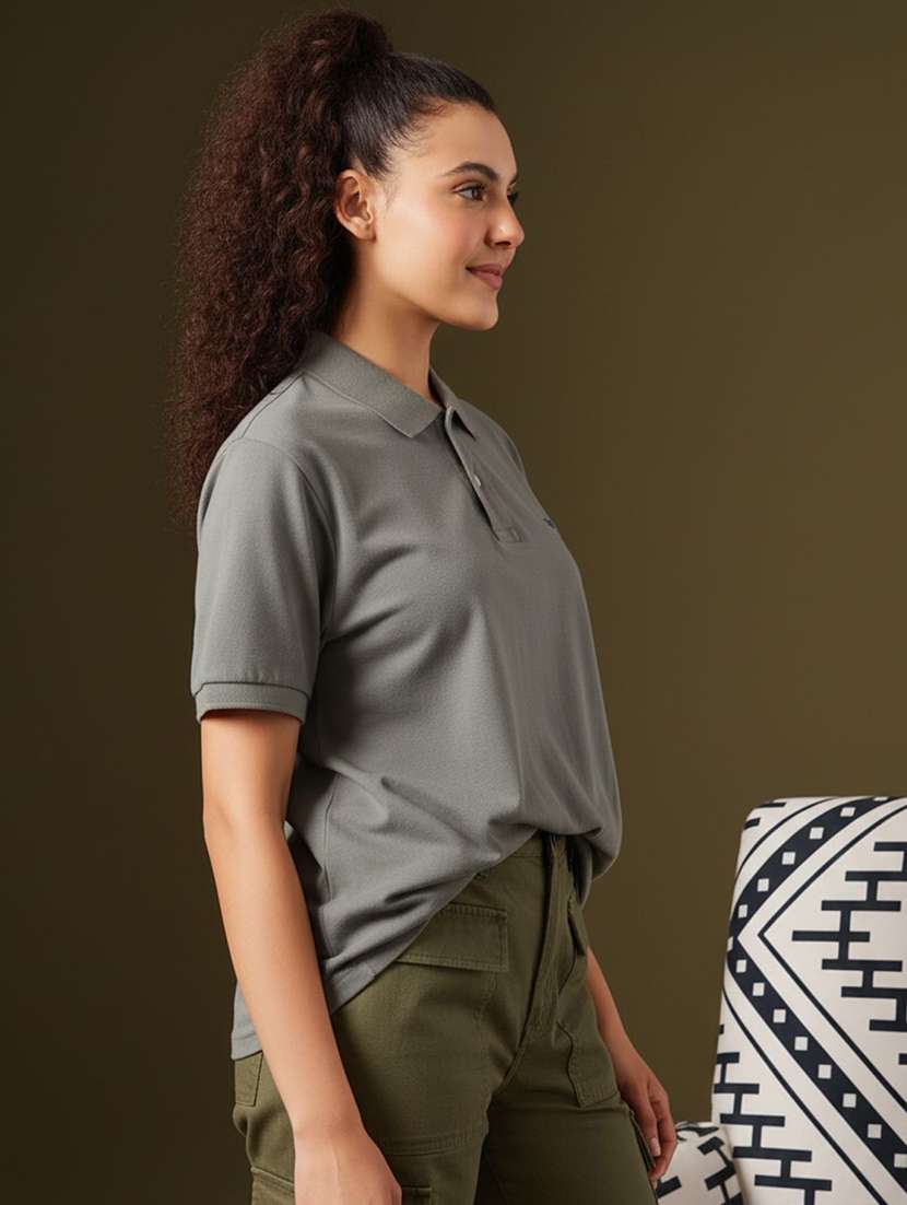 women solid short sleeve oversized polo t-shirt - 22290549 -  Standard Image - 1