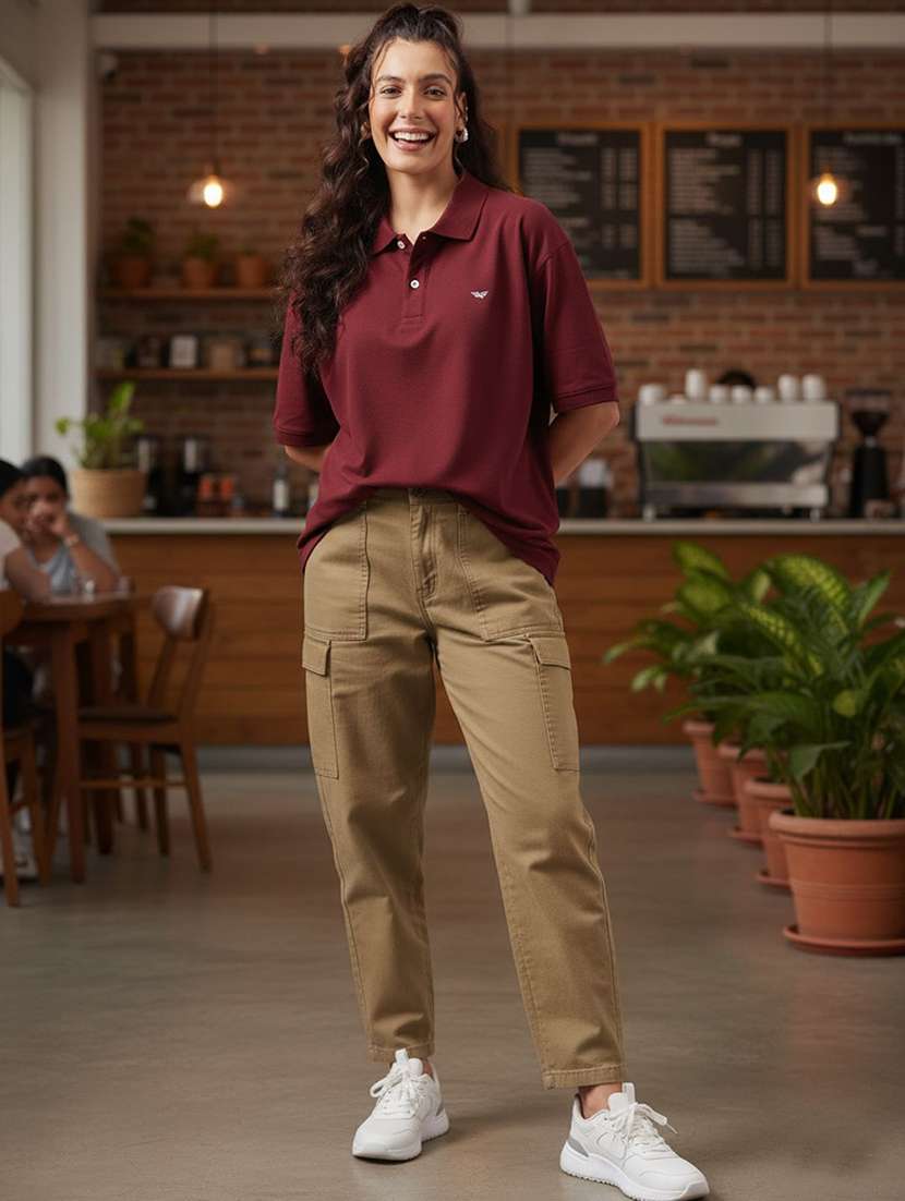 women solid short sleeve oversized polo t-shirt - 22290551 -  Standard Image - 4