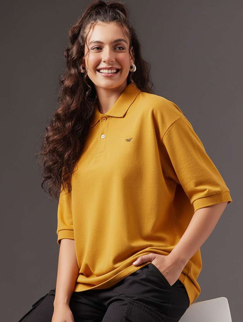 women solid short sleeve oversized polo t-shirt