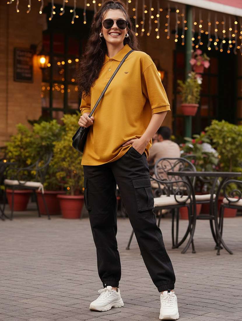 women solid short sleeve oversized polo t-shirt - 22290552 -  Standard Image - 4