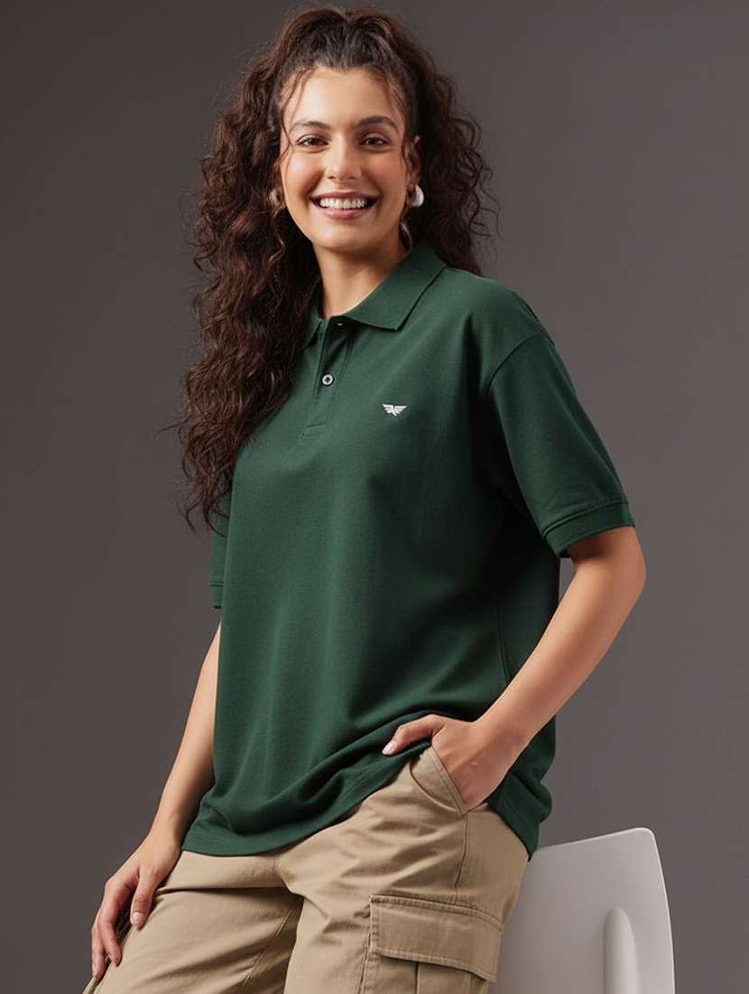 women solid short sleeve oversized polo t-shirt