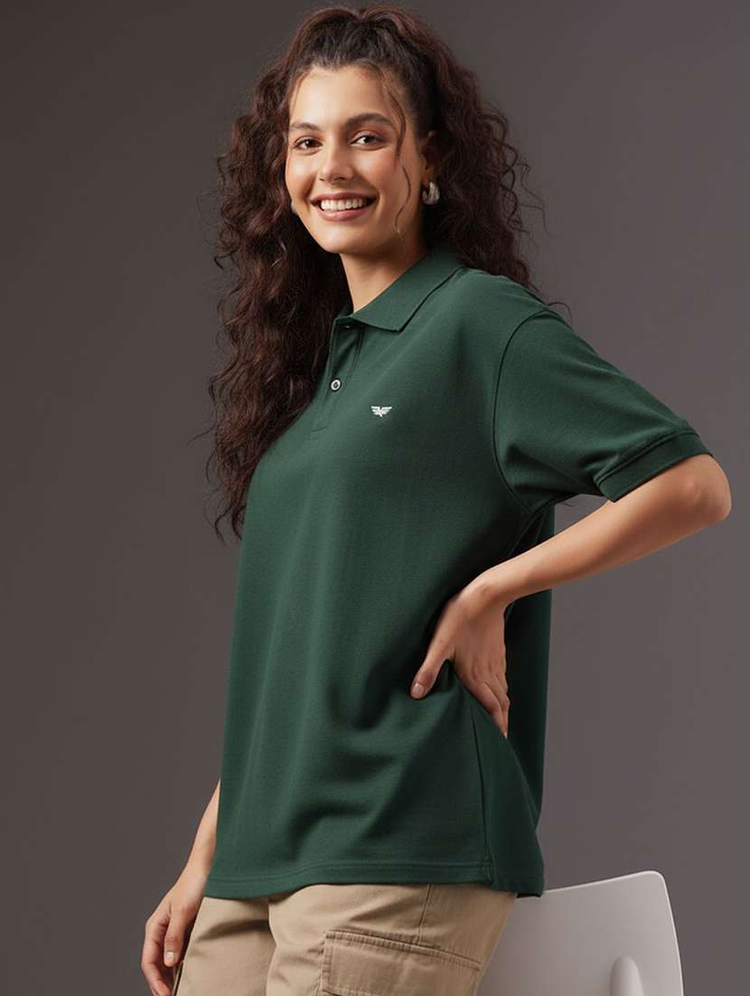 women solid short sleeve oversized polo t-shirt - 22290554 -  Standard Image - 1