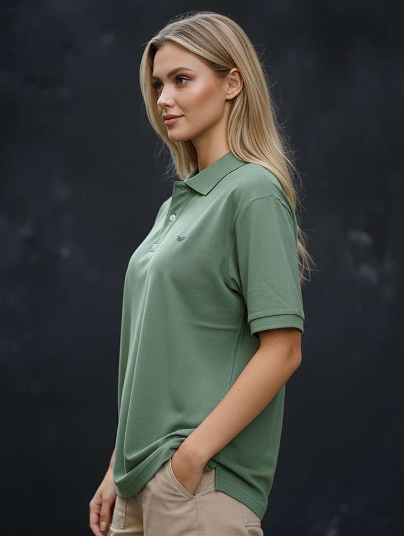 women solid short sleeve oversized polo t-shirt - 22290556 -  Standard Image - 1