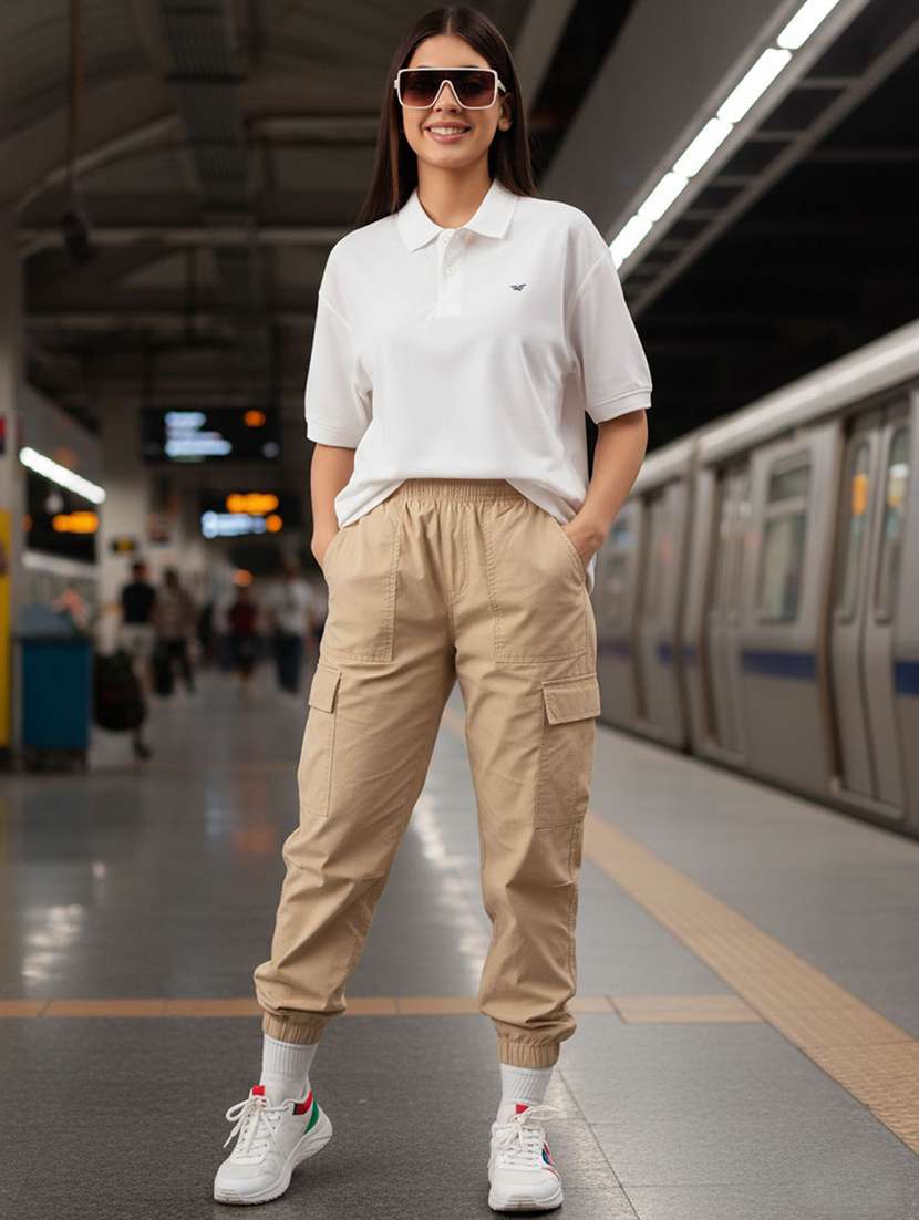 women solid short sleeve polo oversized t-shirt - 22290558 -  Standard Image - 4