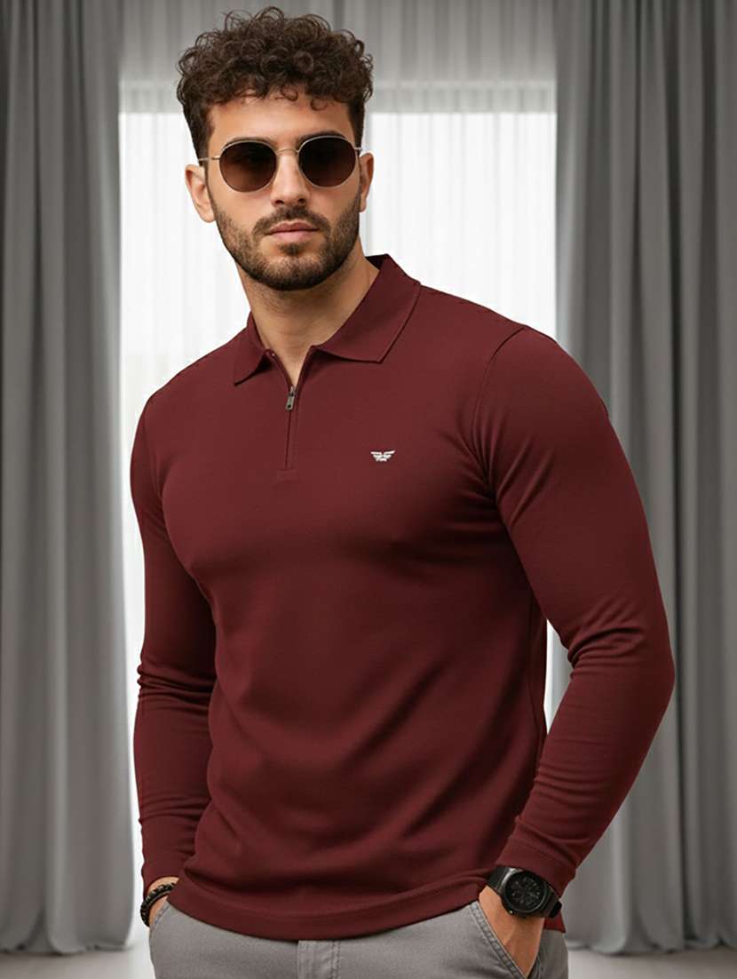 men solid long sleeve polo t-shirt
