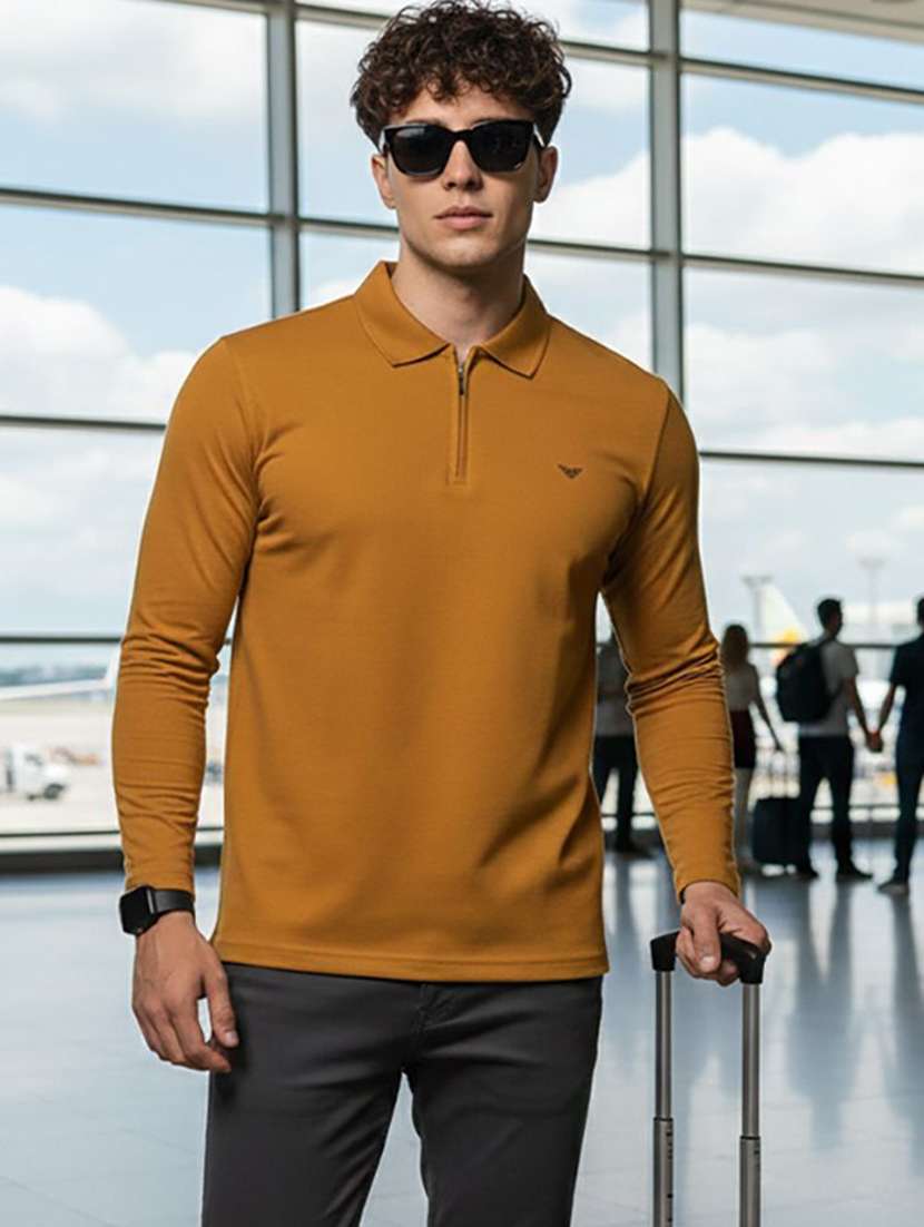men solid long sleeve polo t-shirt - 22290601 -  Standard Image - 1