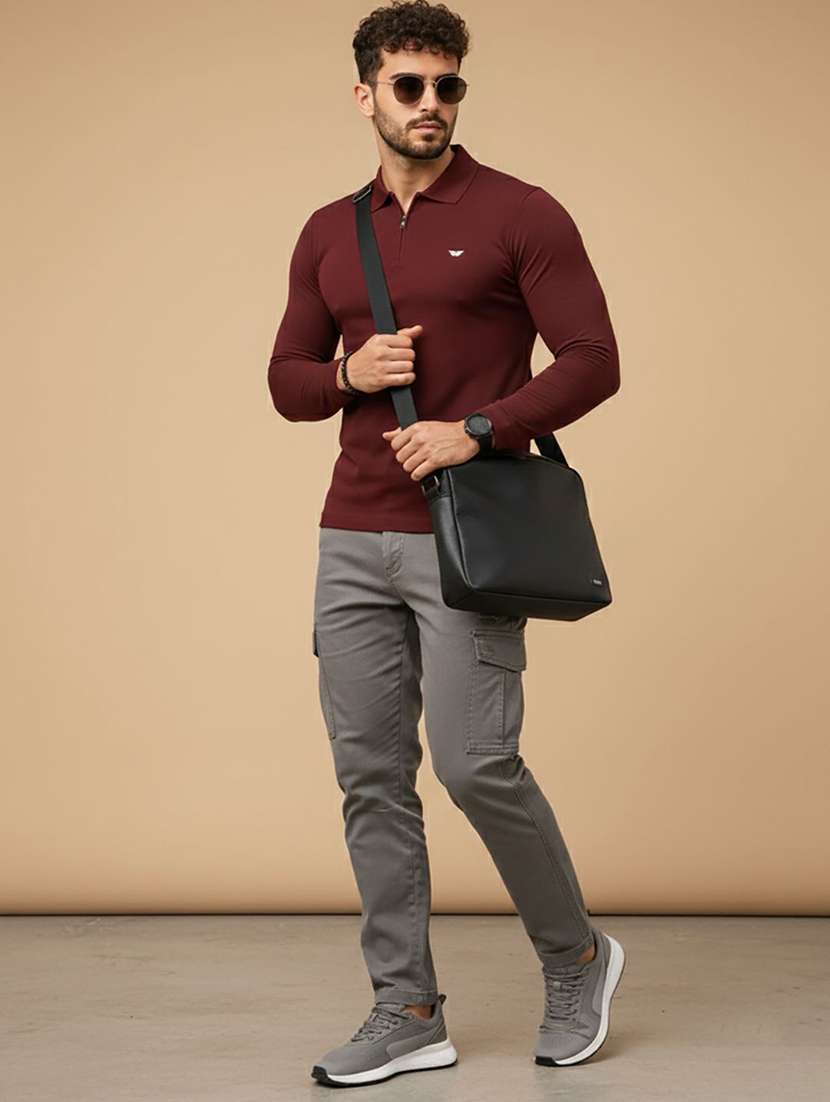 men solid long sleeve polo t-shirt - 22290616 -  Standard Image - 1