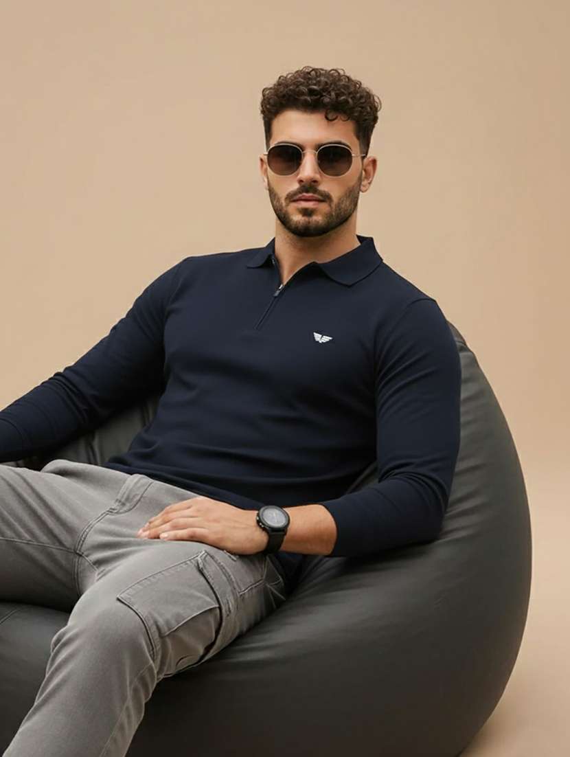 men solid long sleeve polo t-shirt - 22290669 -  Standard Image - 1
