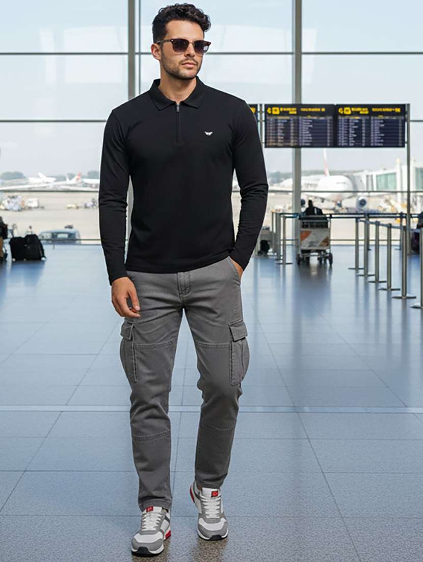 men solid long sleeve polo t-shirt