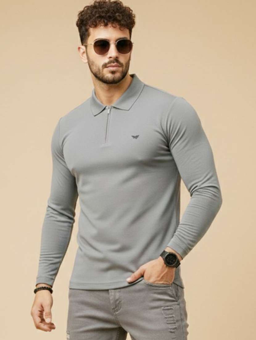 men solid long sleeve polo t-shirt