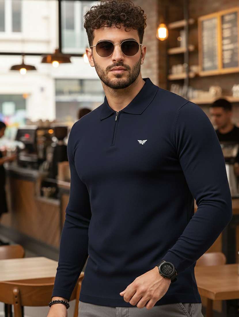 men solid long sleeve polo t-shirt