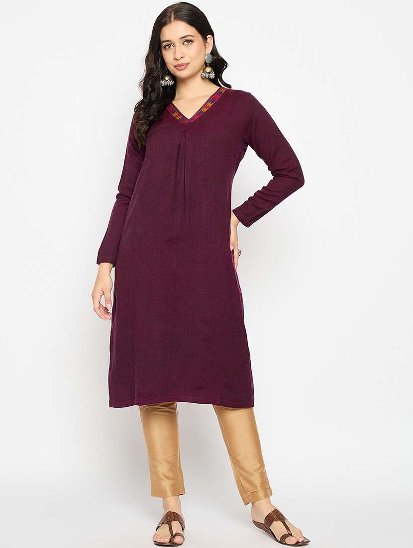 women sellf design long sleeve winter wear kurta  - 22291109 -  Standard Image - 1