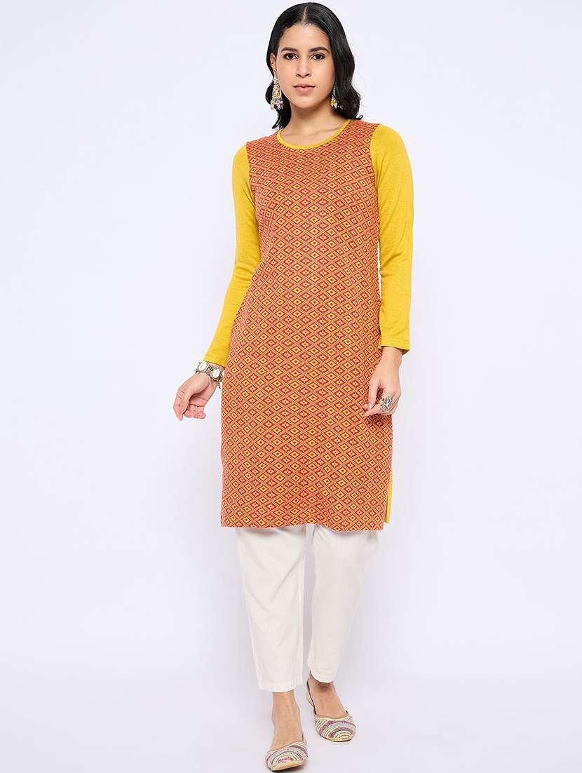 women self design long sleeve winter wear kurta  - 22291111 -  Standard Image - 1
