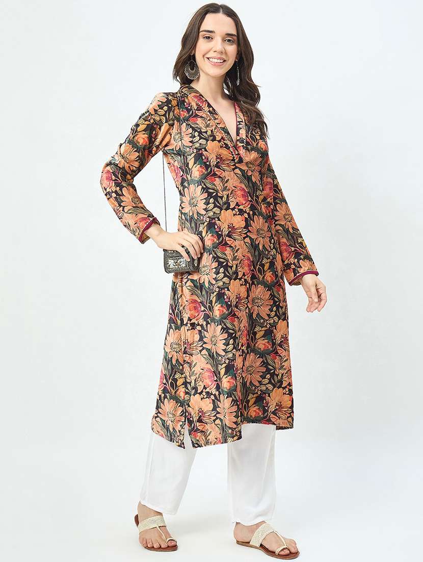 women floral long sleeve winter wear kurta  - 22291114 -  Standard Image - 1