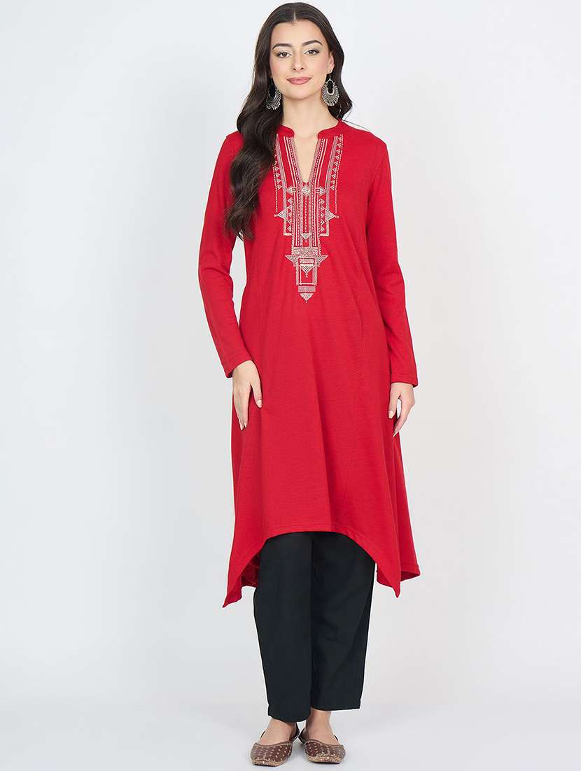 women solid with work long sleeve winter wear kurta  - 22291115 -  Standard Image - 1