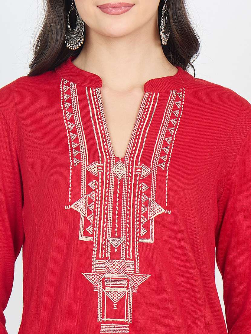 women solid with work long sleeve winter wear kurta  - 22291115 -  Standard Image - 4