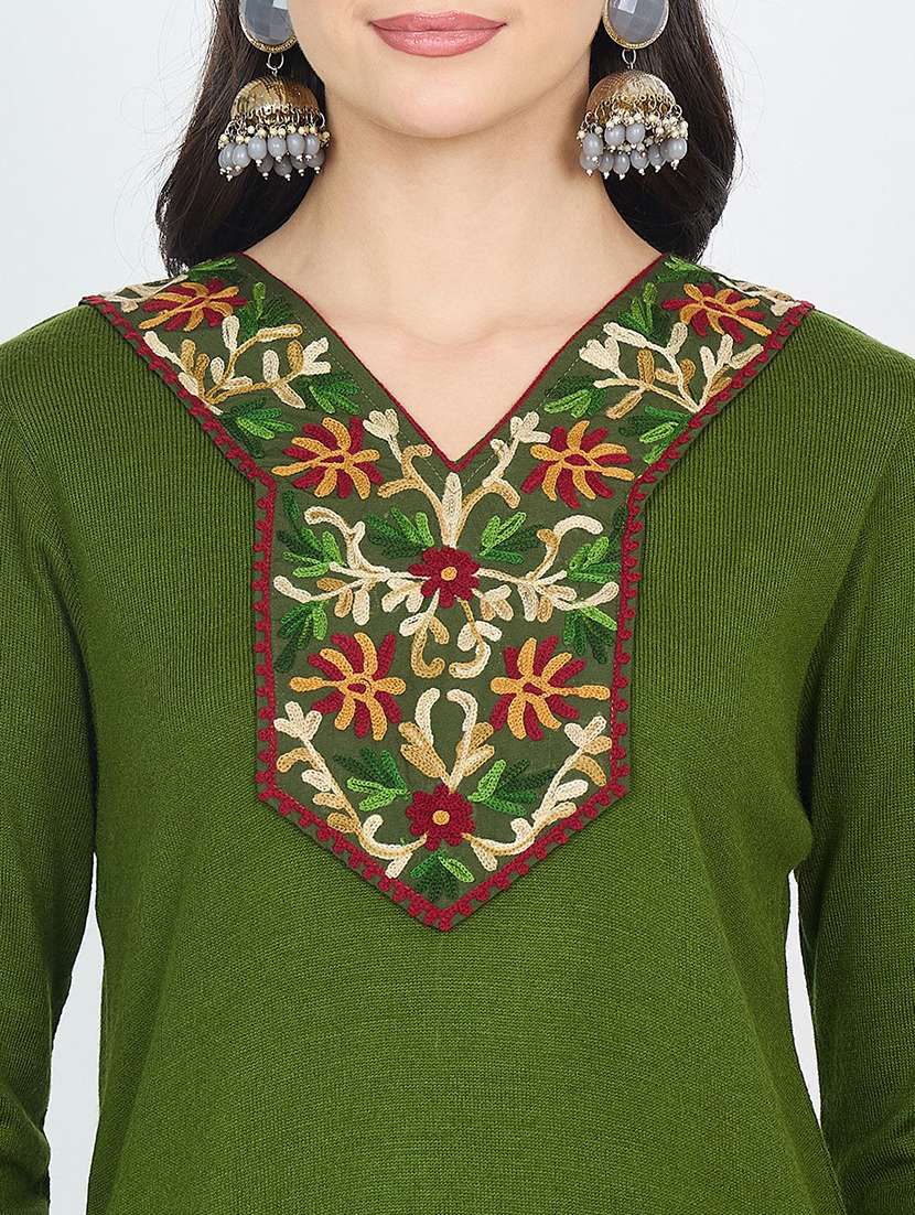 women solid with work long sleeve winter wear kurta  - 22291120 -  Standard Image - 4