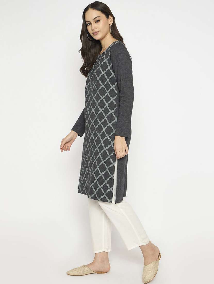 women printed long sleeve winter wear kurta  - 22291121 -  Standard Image - 1