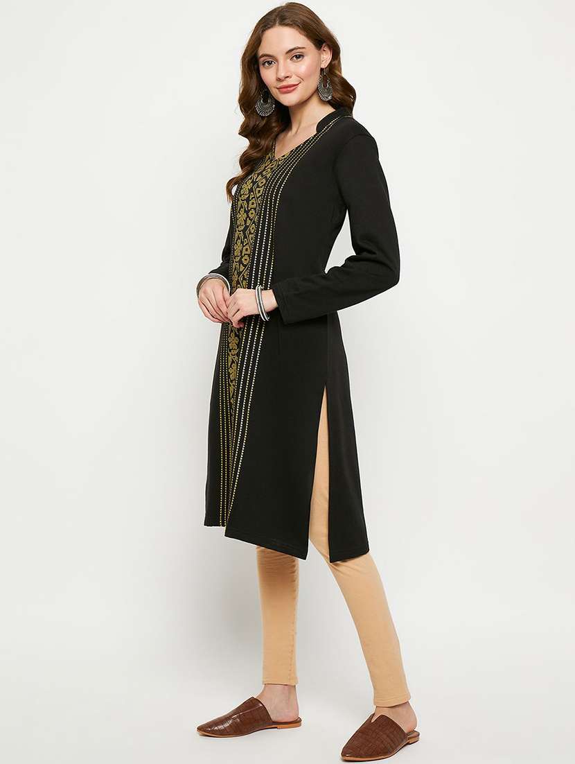 women solid with work long sleeve winter wear kurta  - 22291122 -  Standard Image - 1