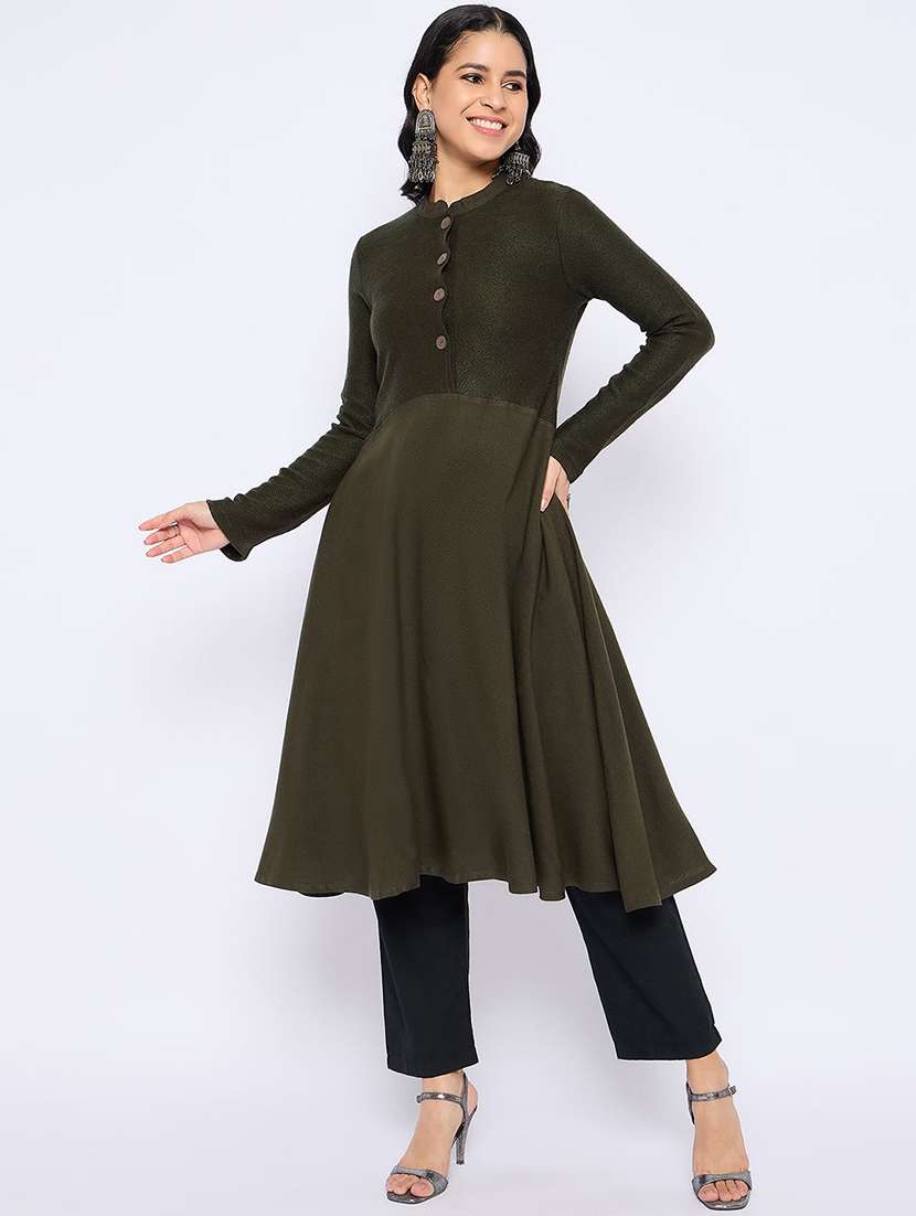 women self design long sleeve winter wear kurta  - 22291127 -  Standard Image - 1