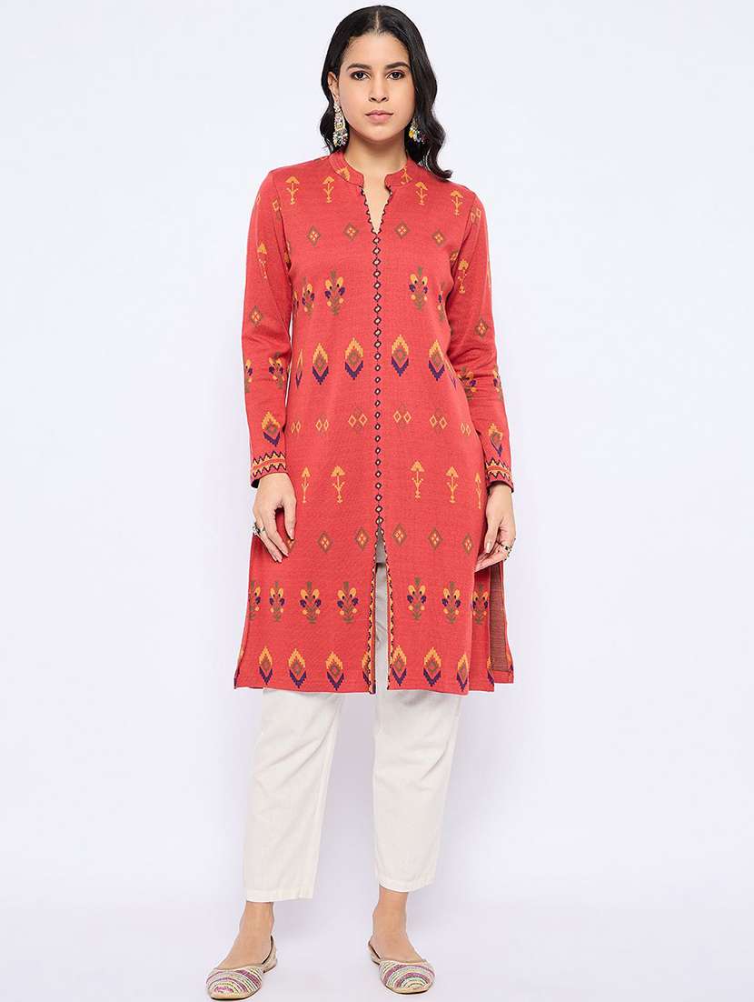 women self design long sleeve winter wear kurta  - 22291129 -  Standard Image - 1