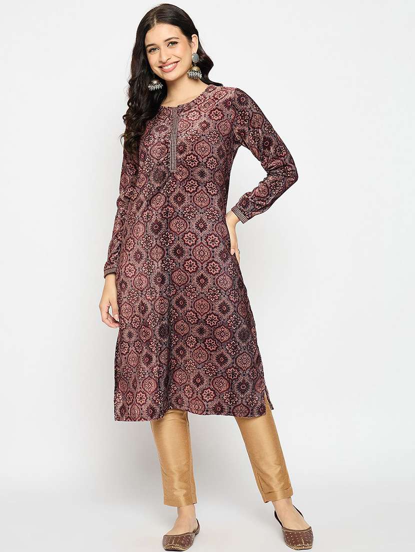 women printed long sleeve winter wear kurta  - 22291132 -  Standard Image - 1