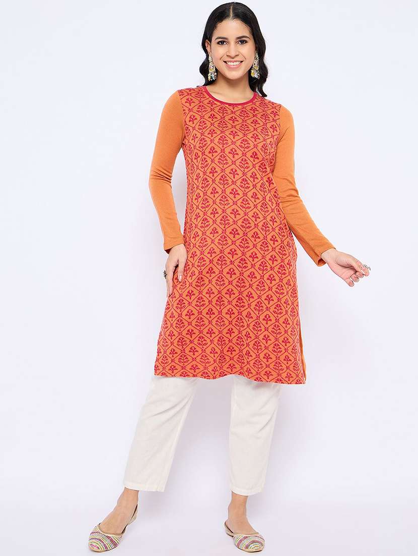 women self design long sleeve winter wear kurta  - 22291137 -  Standard Image - 1