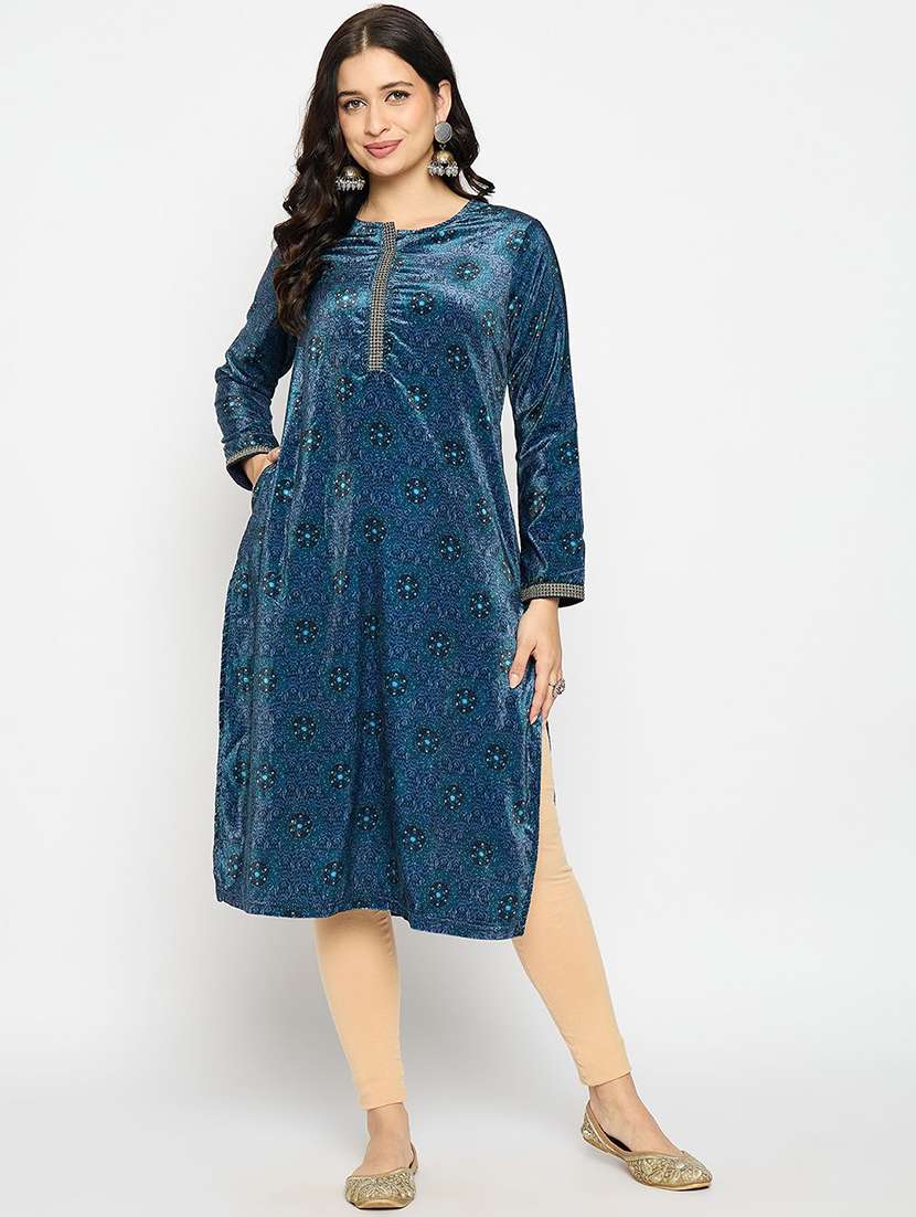 women self design long sleeve winter wear kurta  - 22291142 -  Standard Image - 1