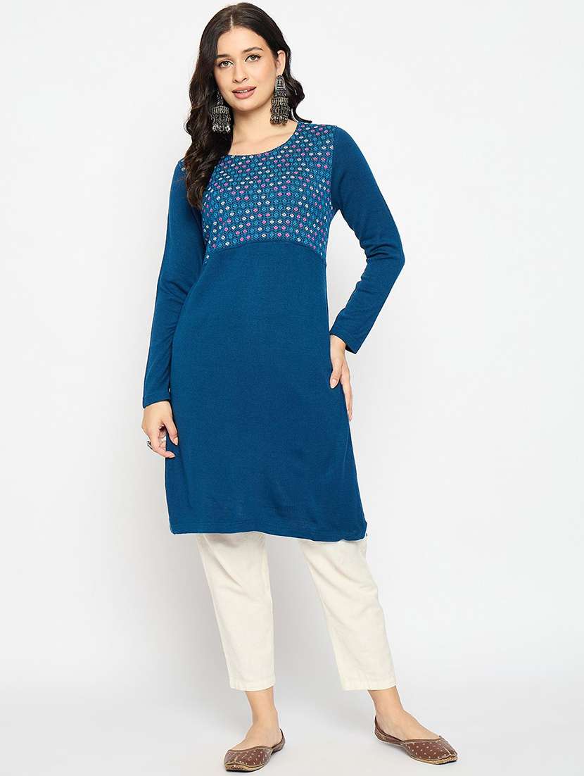 women solid with work long sleeve winter wear kurta  - 22291153 -  Standard Image - 1