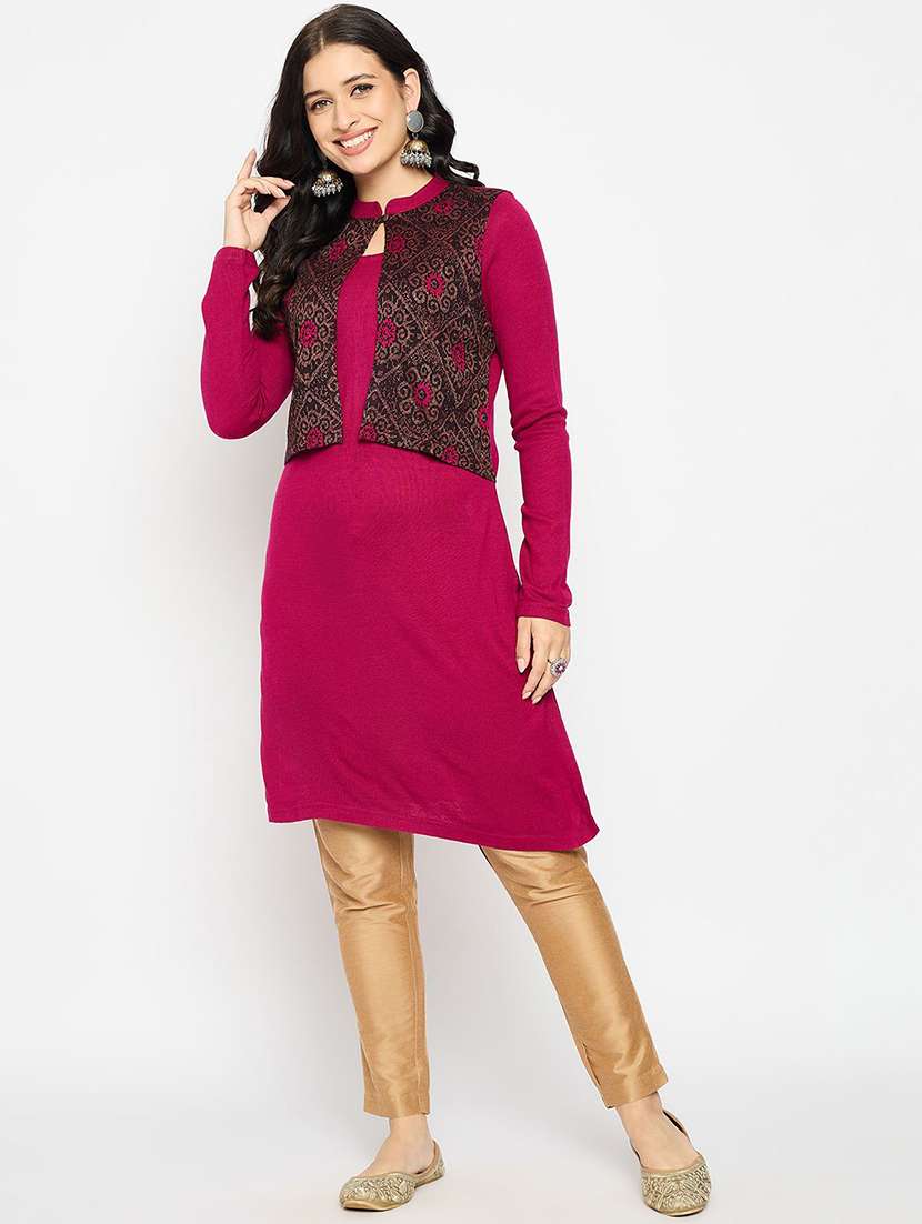 women self design long sleeve winter wear kurta  - 22291169 -  Standard Image - 1