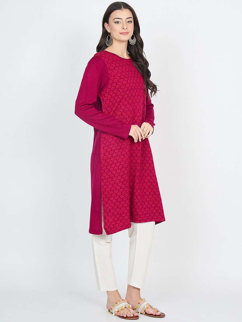 women self design long sleeve winter wear kurta  - 22291173 -  Standard Image - 1