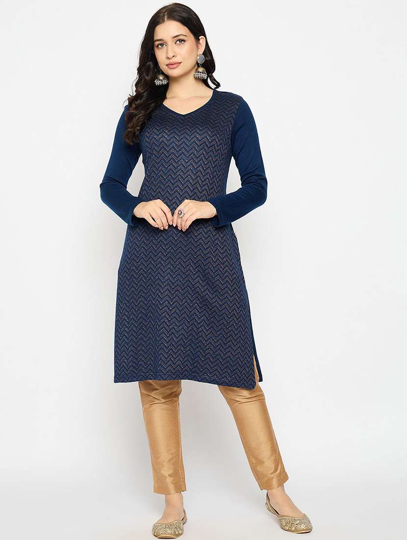 women self design long sleeve winter wear kurta  - 22291176 -  Standard Image - 1