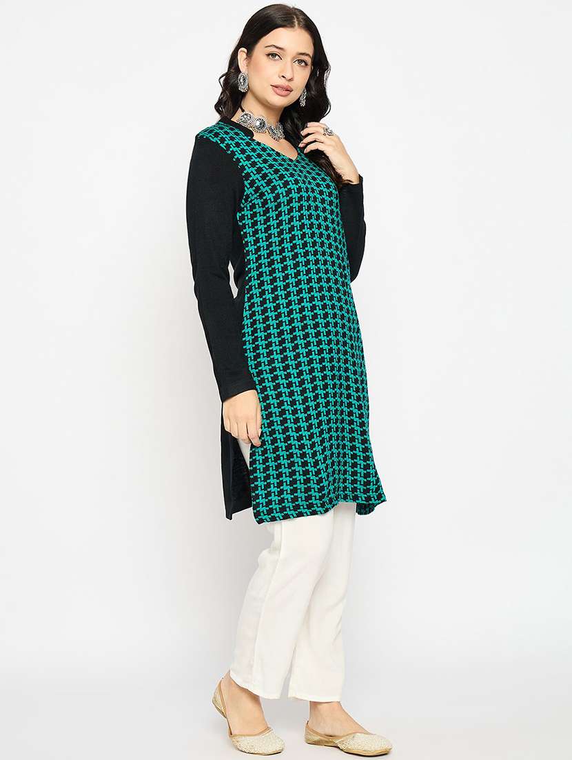 women self design long sleeve winter wear kurta  - 22291177 -  Standard Image - 1