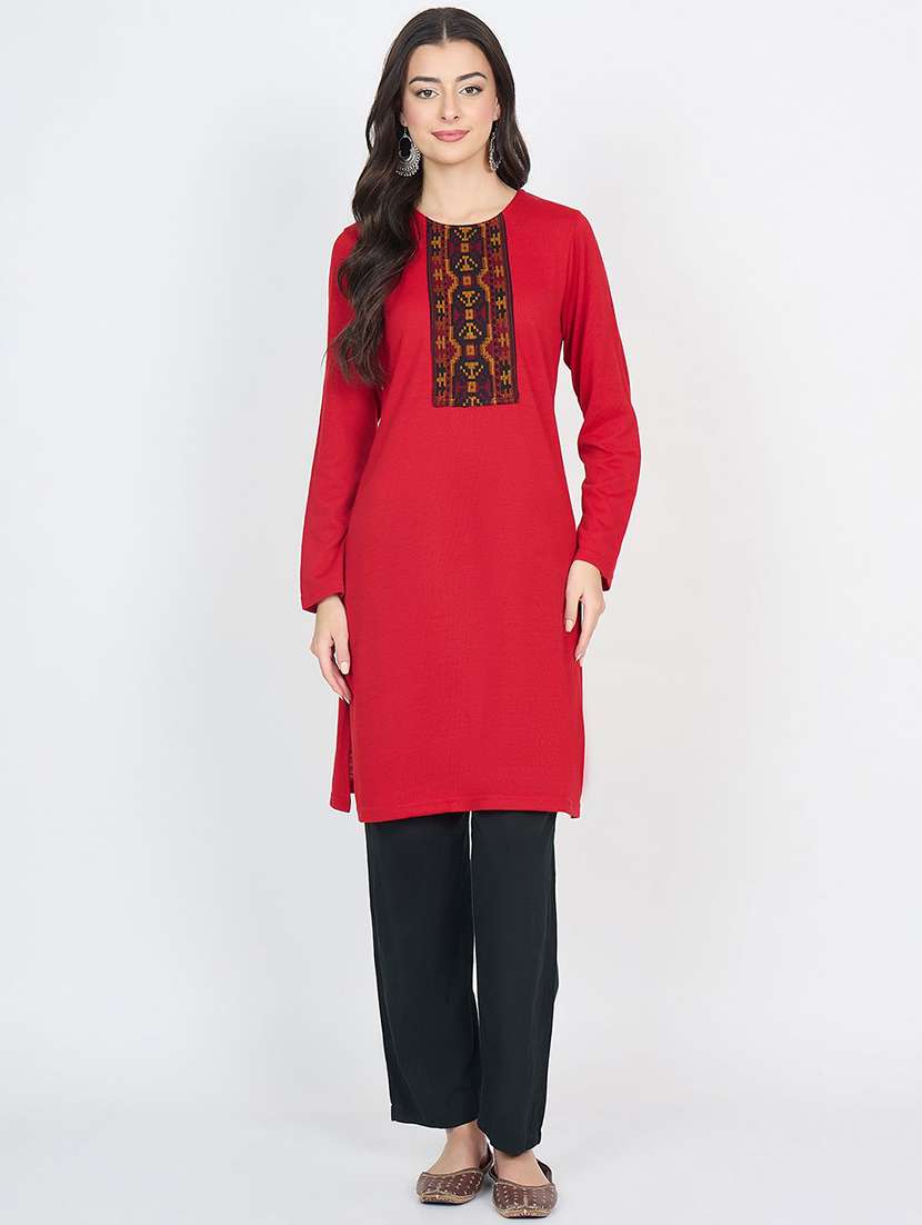 women self design long sleeve winter wear kurta  - 22291183 -  Standard Image - 1