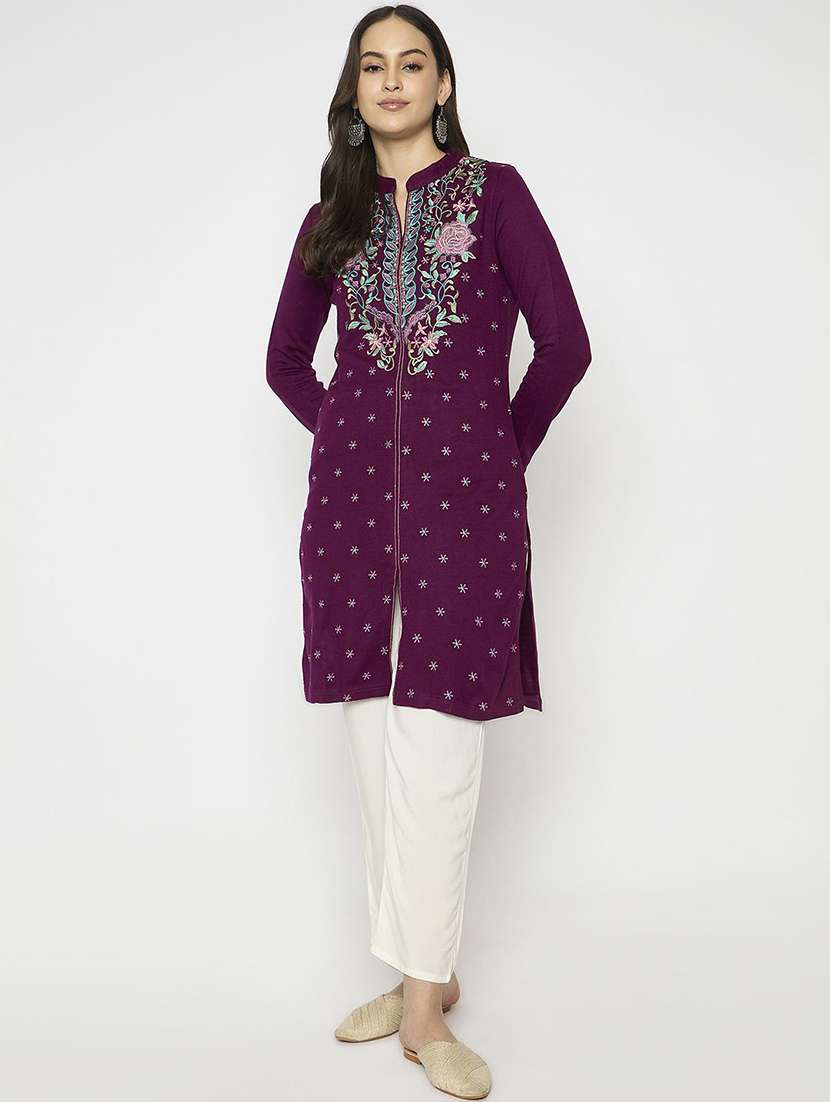 women solid with work long sleeve winter wear kurta  - 22291186 -  Standard Image - 1