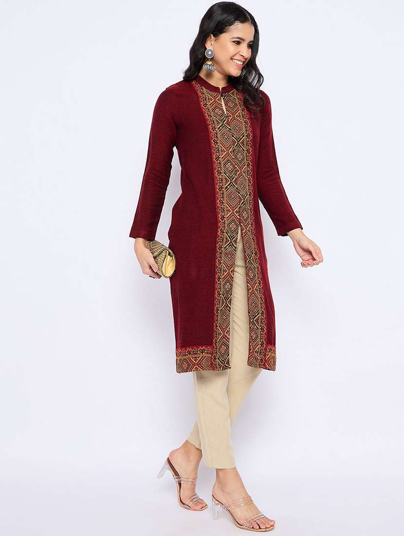 women self design long sleeve winter wear kurta  - 22291187 -  Standard Image - 1