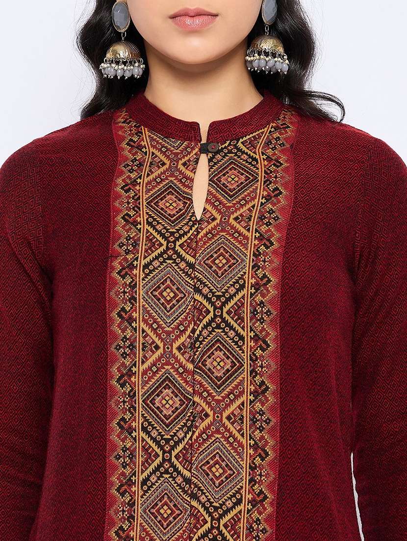 women self design long sleeve winter wear kurta  - 22291187 -  Standard Image - 4
