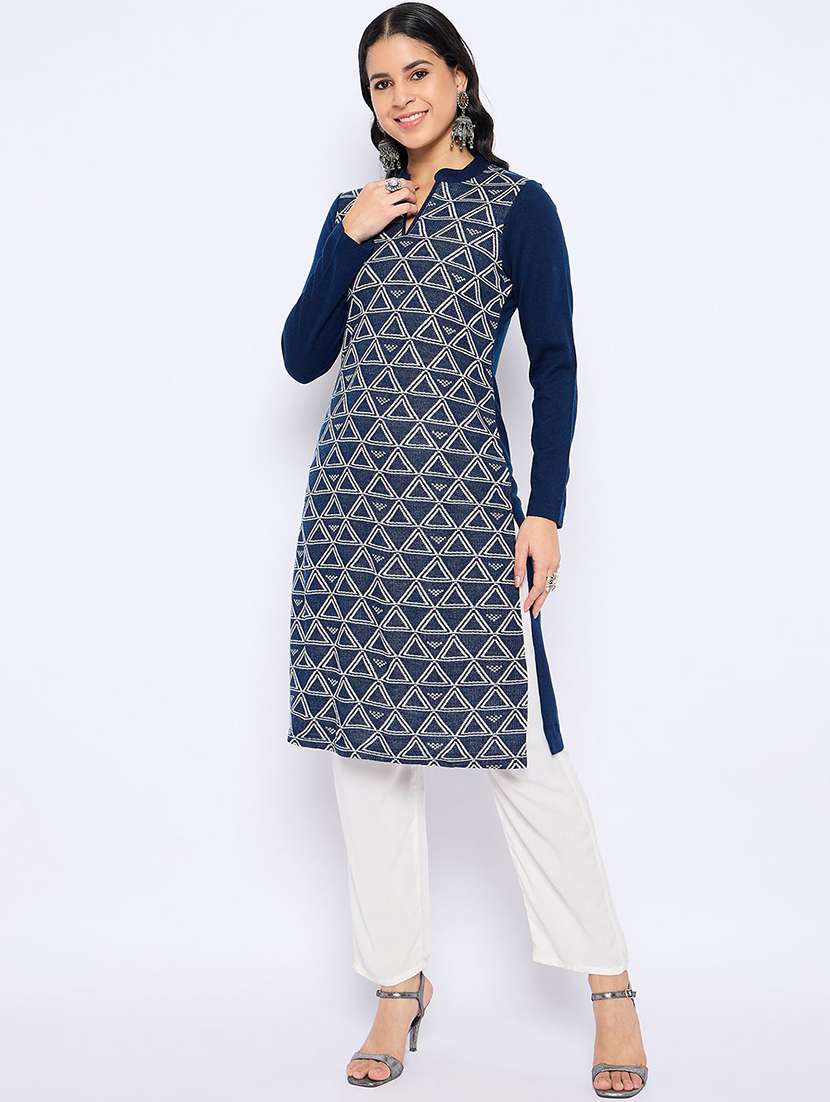 women geometric long sleeve winter wear kurta  - 22291188 -  Standard Image - 1