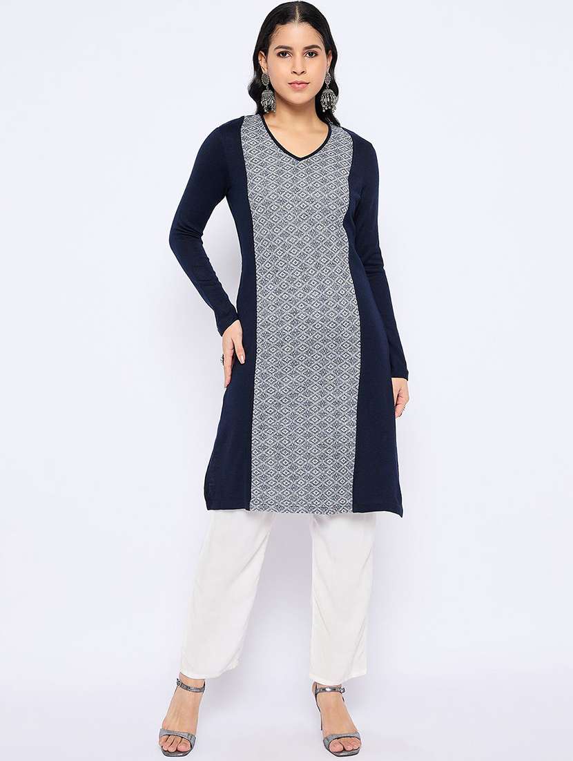 women self design long sleeve winter wear kurta  - 22291191 -  Standard Image - 1