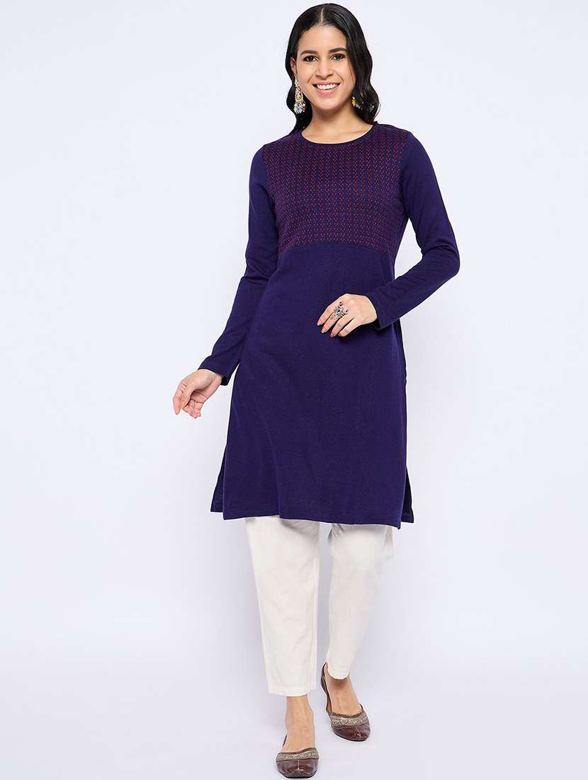 women solid with work long sleeve winter wear kurta  - 22291195 -  Standard Image - 1