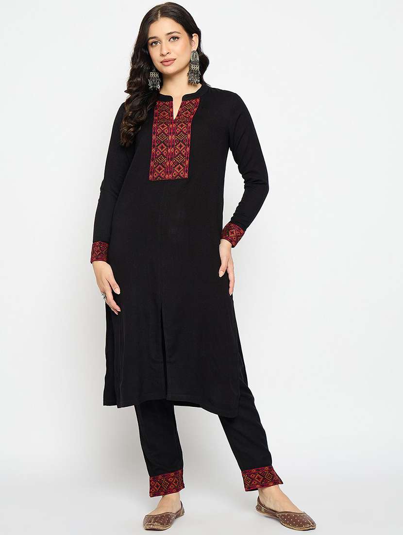 women self design long sleeve kurta pant set - 22291201 -  Standard Image - 1