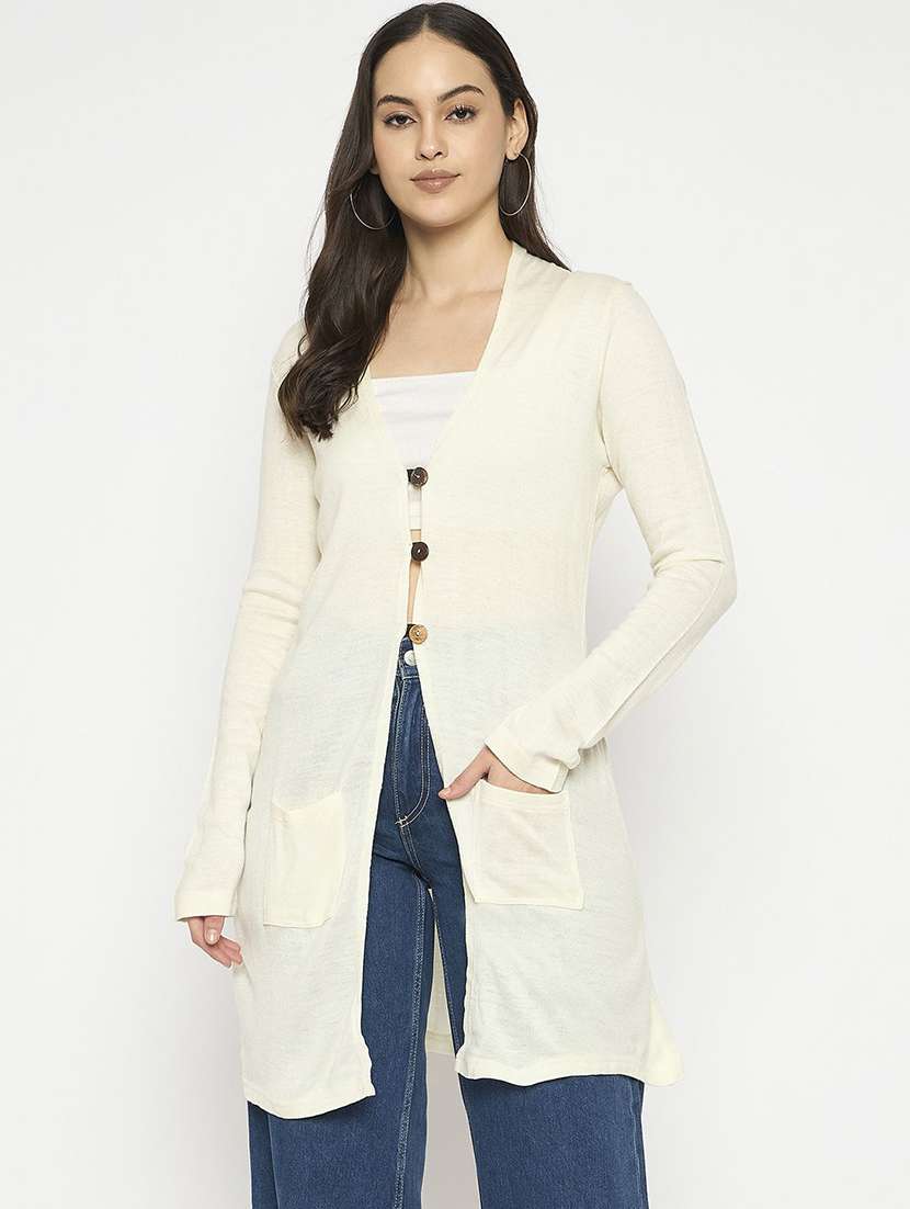 women solid long sleeve woolen shrug