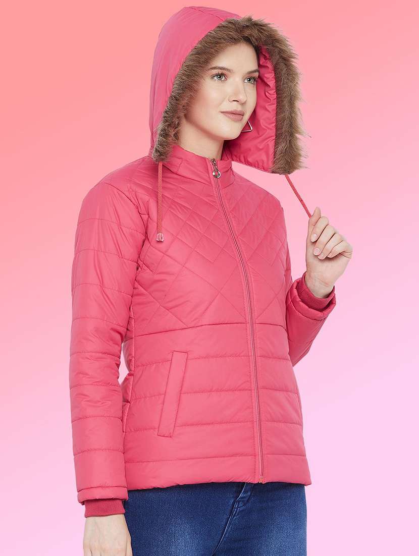 women solid long sleeve hooded quilted jacket - 22291293 -  Standard Image - 1