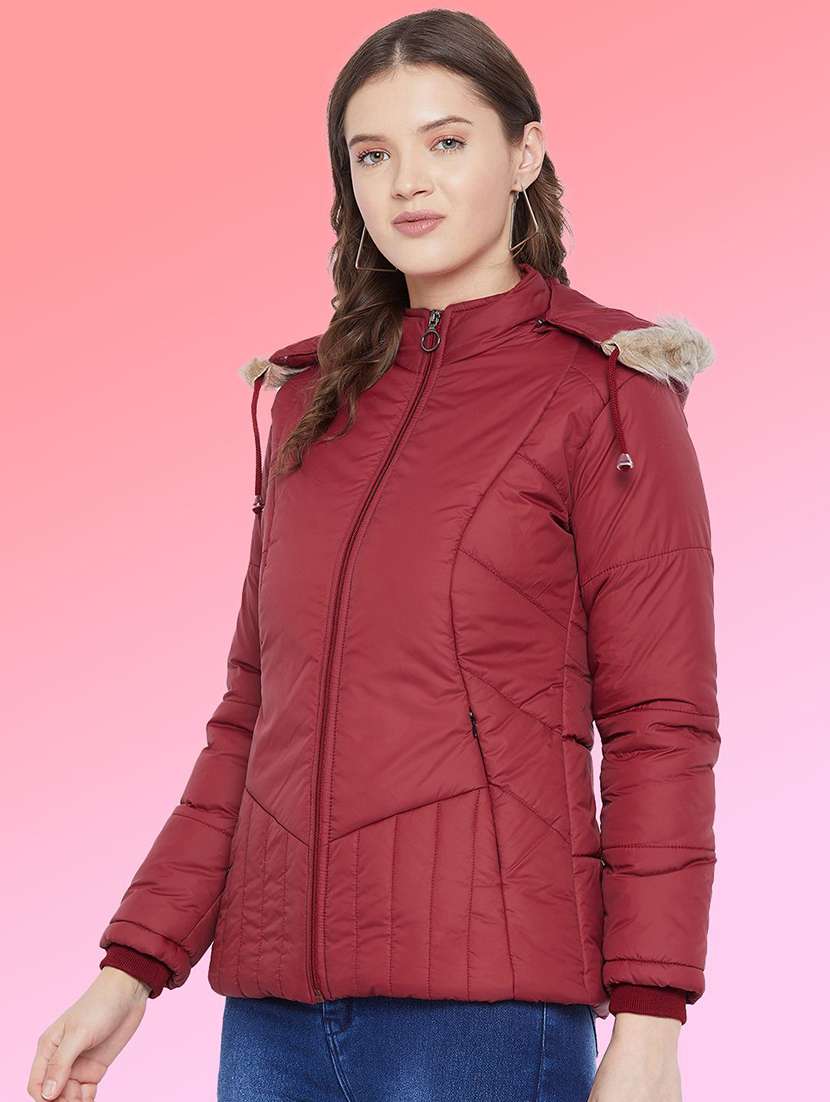 women solid long sleeve hooded quilted jacket - 22291297 -  Standard Image - 1