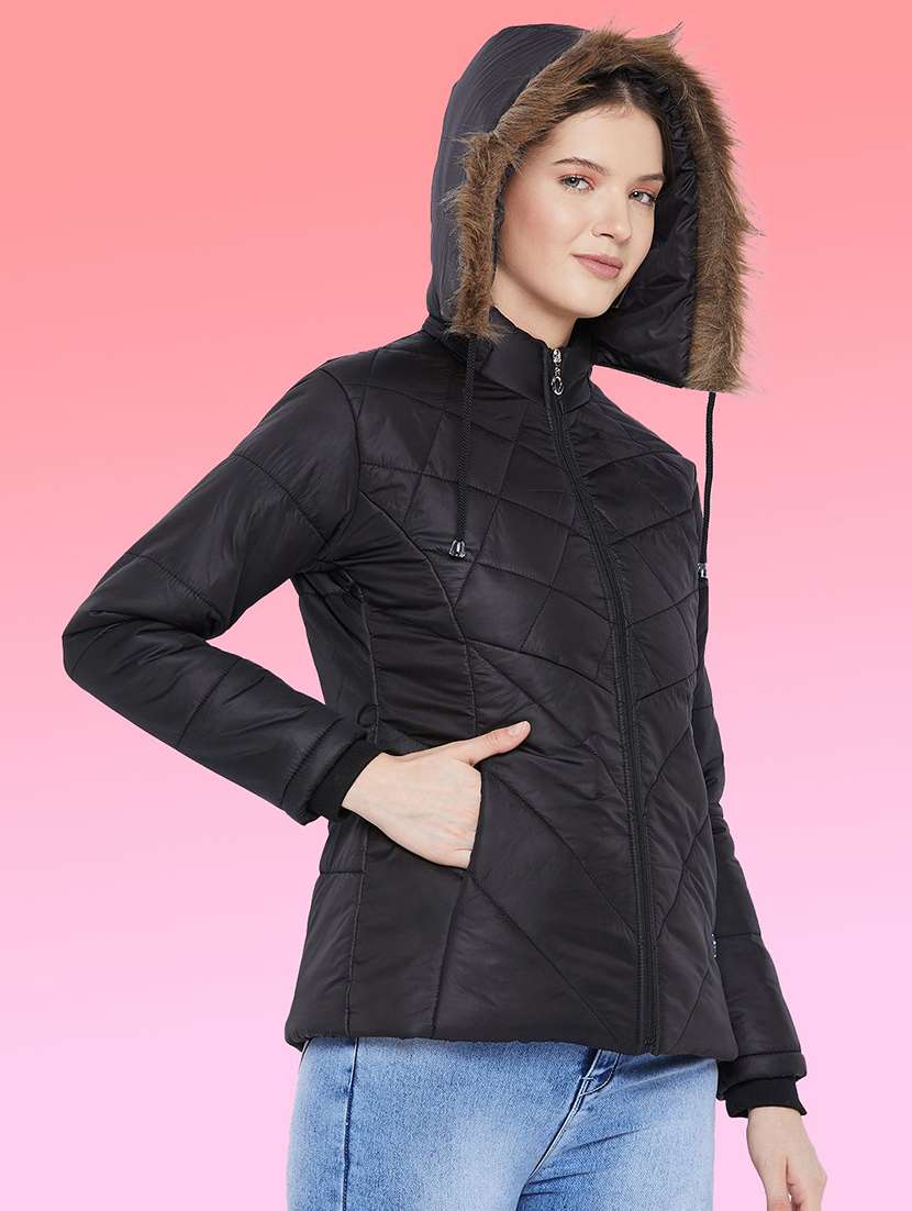 women solid long sleeve hooded quilted jacket - 22291330 -  Standard Image - 1