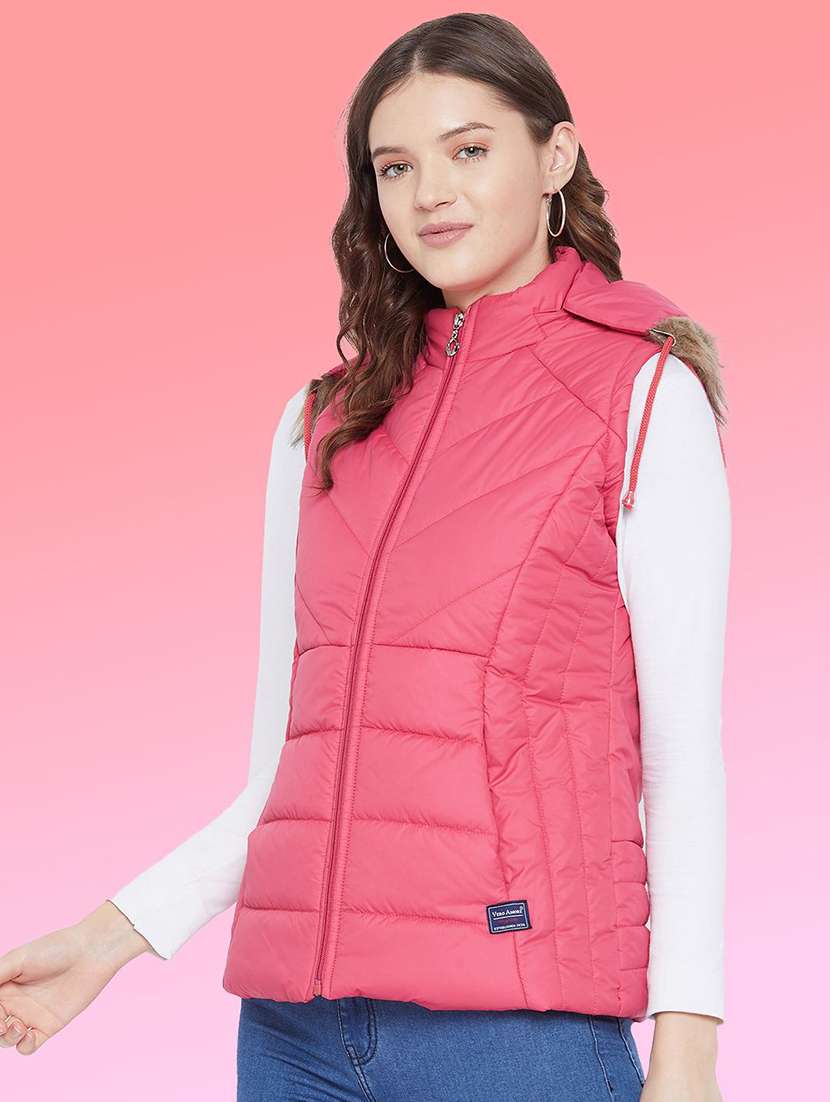 women solid sleeveless hooded quilted jacket - 22291332 -  Standard Image - 1