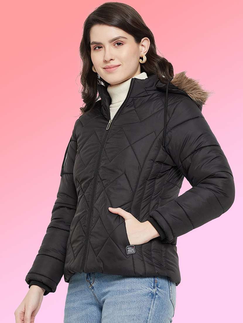 women solid long sleeve hooded quilted jacket - 22291334 -  Standard Image - 1