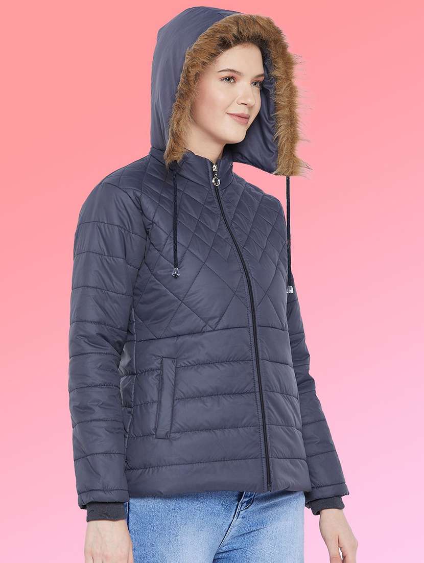 women solid long sleeve hooded quilted jacket - 22291345 -  Standard Image - 1