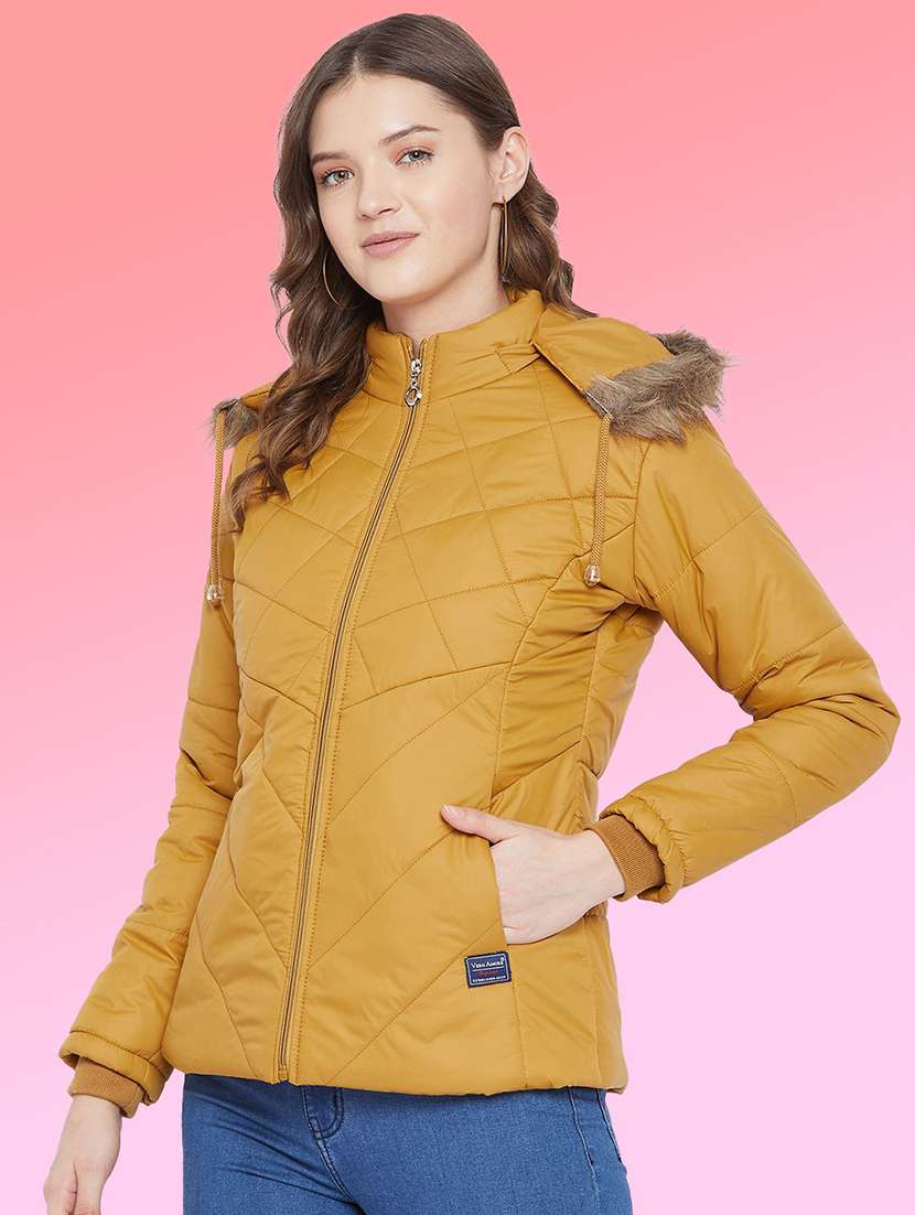 women solid long sleeve hooded quilted jacket - 22291349 -  Standard Image - 1